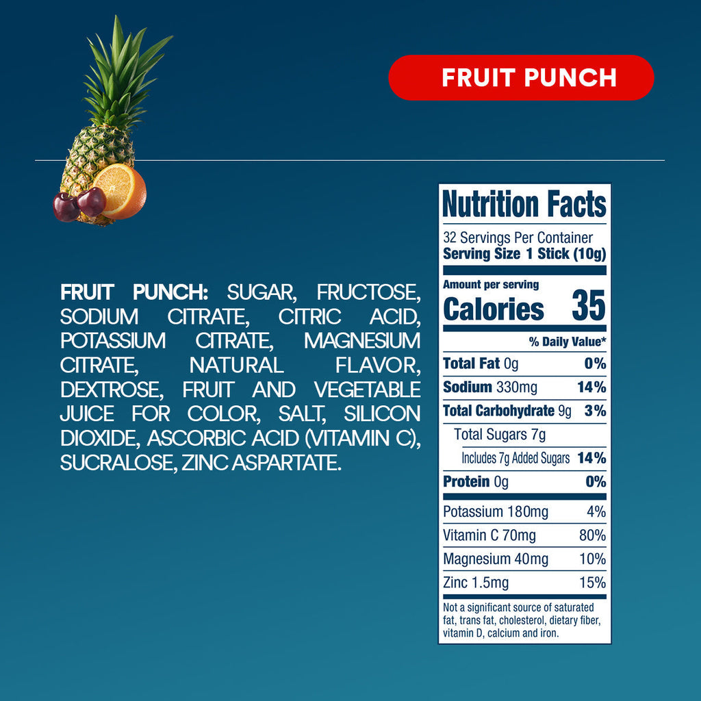 DripDrop Fruit Punch Electrolyte Powder, 8 oz sticks, 32 count - YGMU