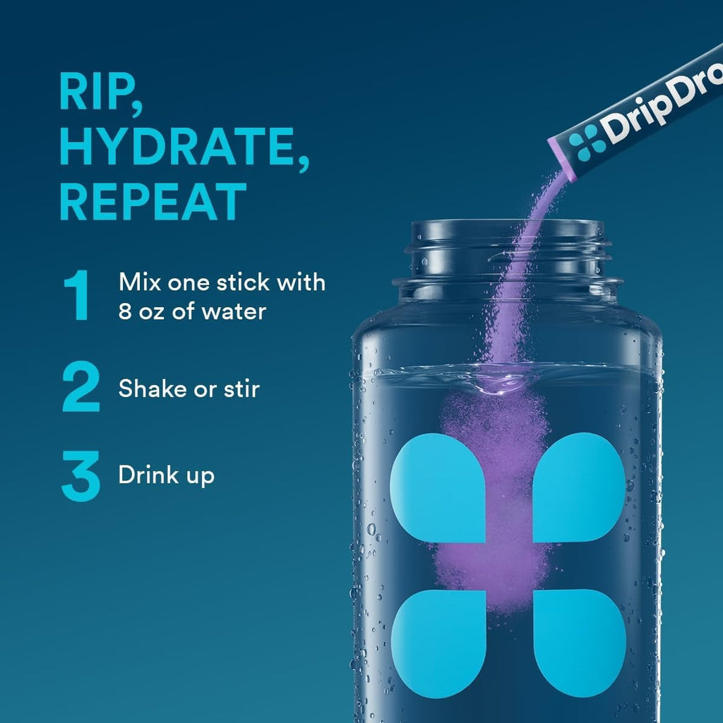 DripDrop Grape Electrolyte Powder, 8 oz sticks, 32 count - LQRC