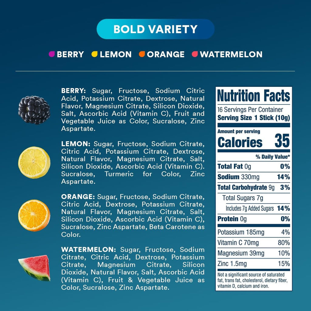 DripDrop Bold Variety Pack Electrolyte Powder, 8 oz sticks, 16 count - 8DZH