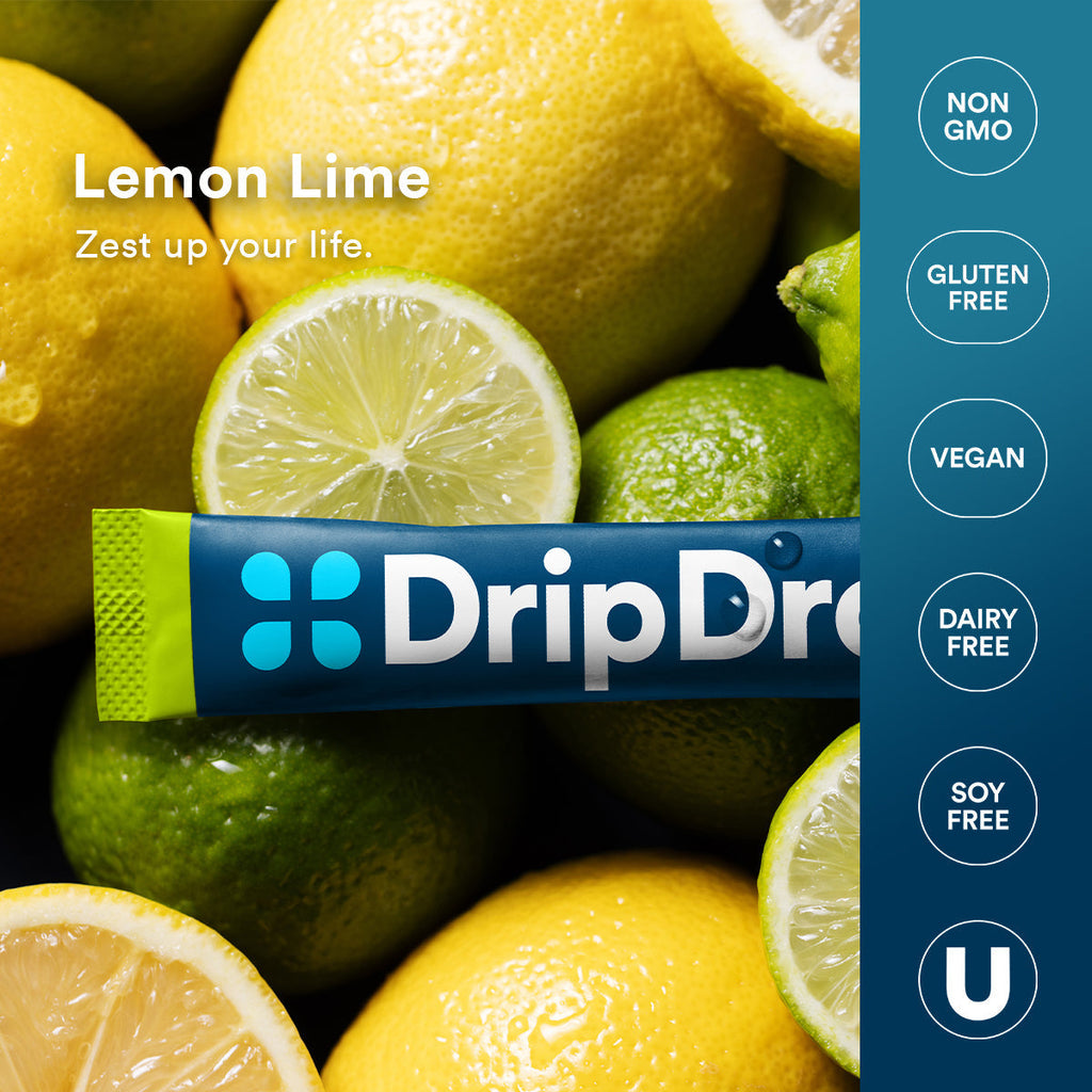 DripDrop Lemon Lime Electrolyte Powder, 8 oz sticks, 32 count - G3YK