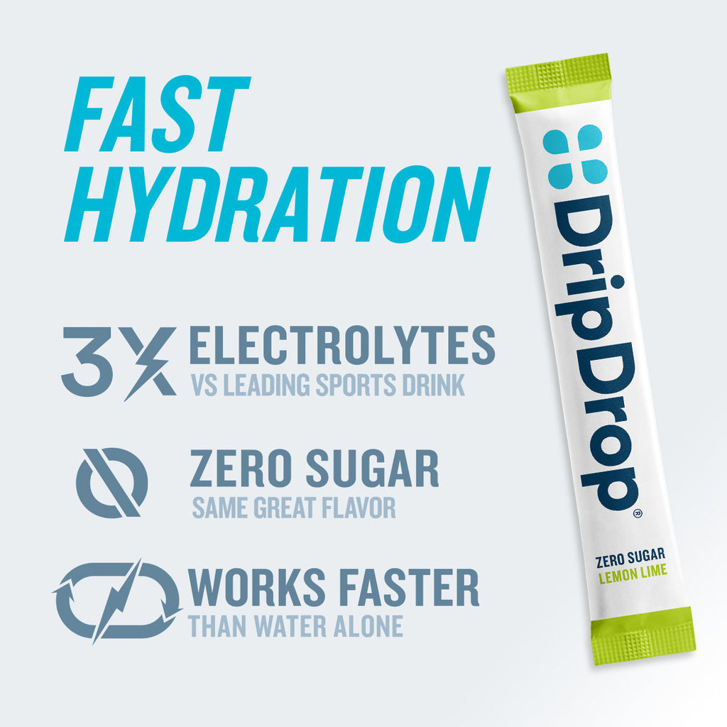 DripDrop Zero Sugar Lemon Lime Electrolyte Powder, 8 oz sticks, 32 count - HB67