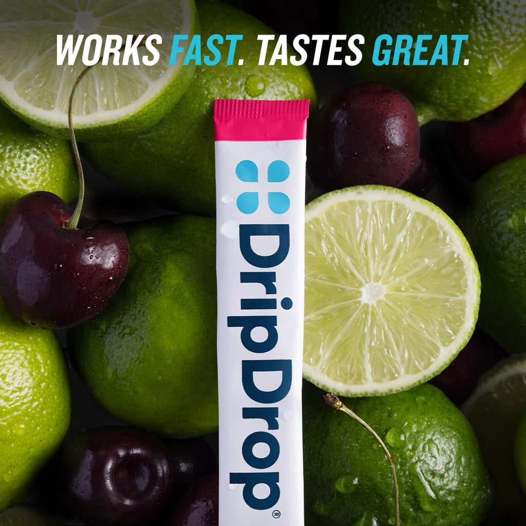 DripDrop Zero Sugar Cherry Limeade Electrolyte Powder, 8 oz sticks, 32 count - CRU9