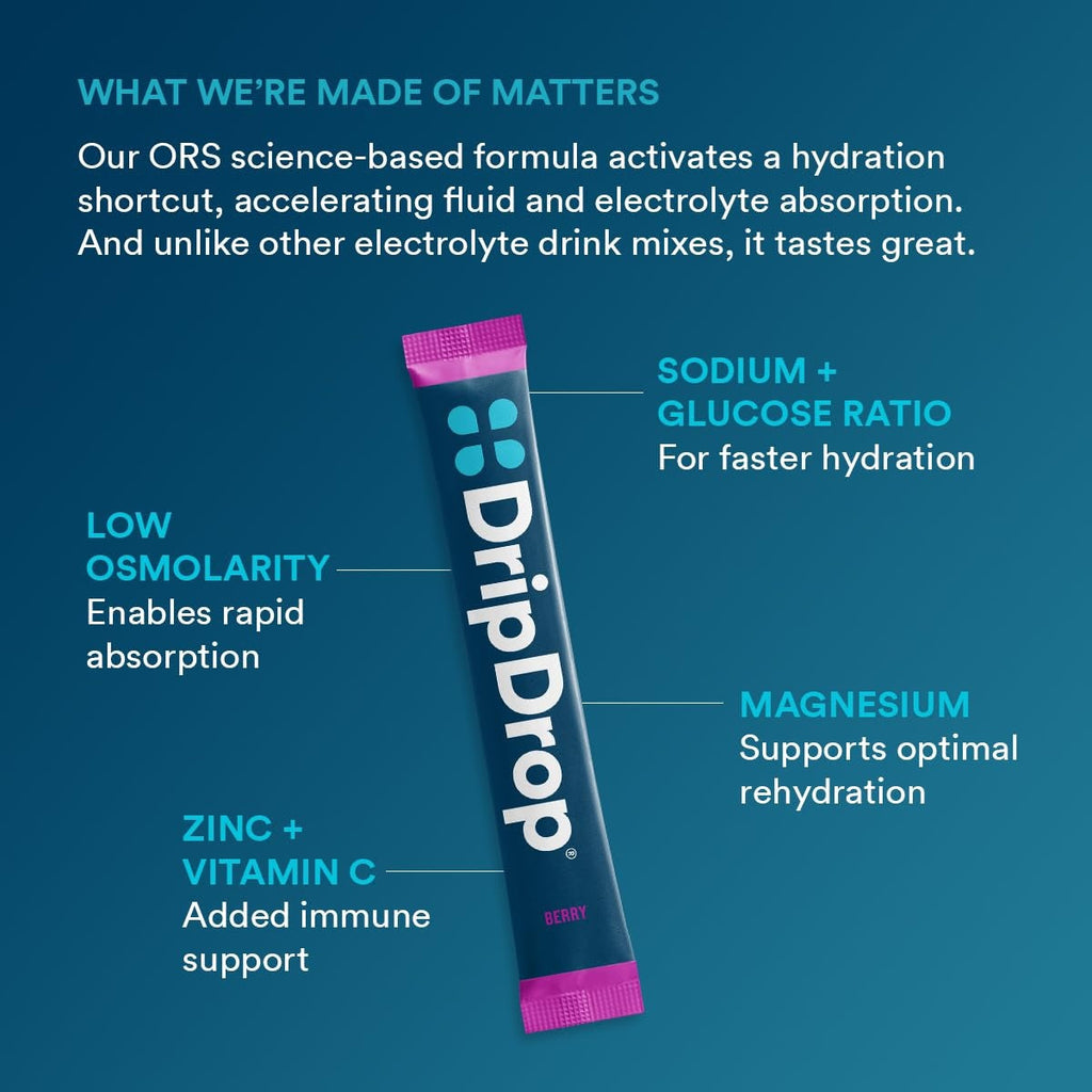 DripDrop Berry Electrolyte Powder, 8 oz sticks, 32 count - MHRC