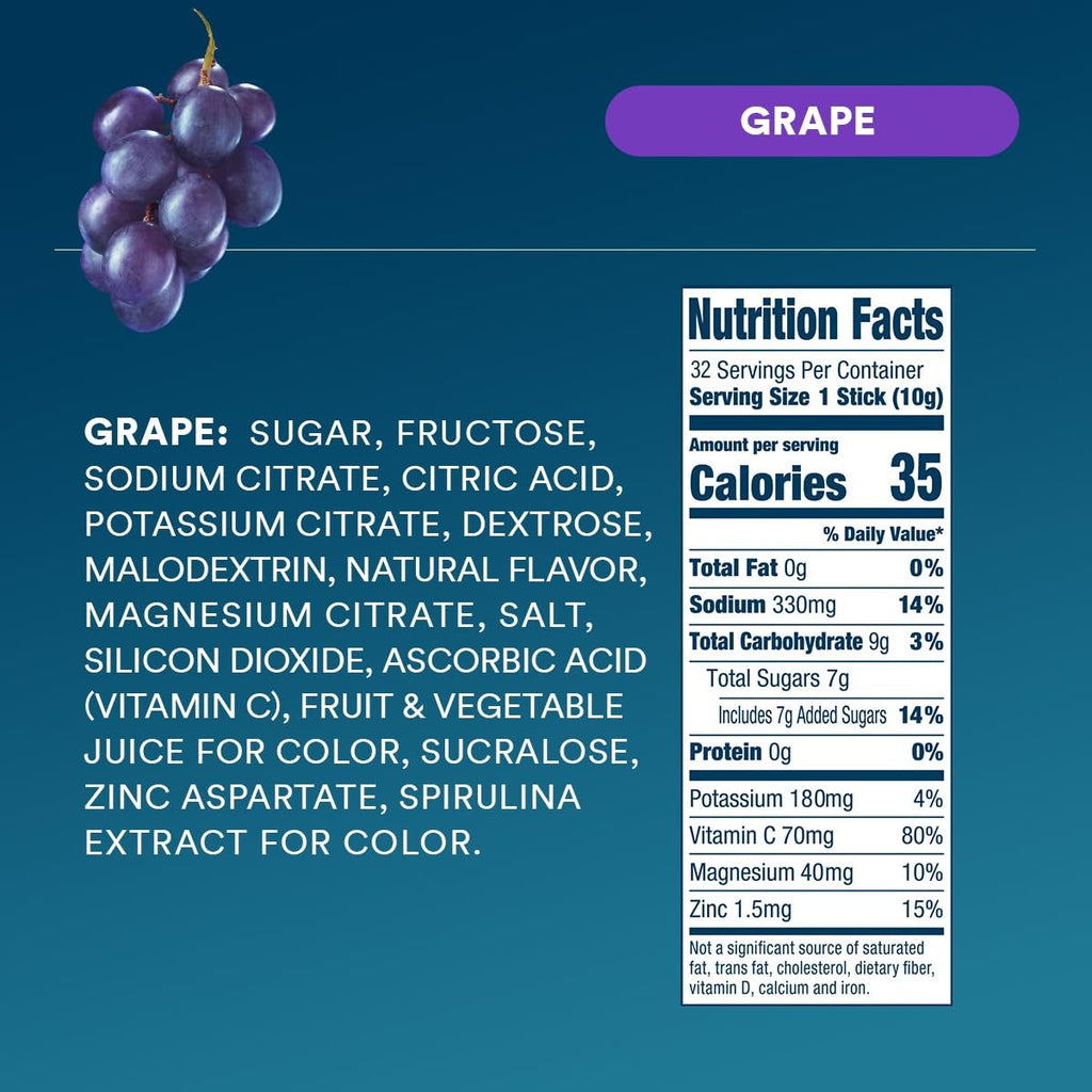 DripDrop Grape Electrolyte Powder, 8 oz sticks, 32 count - LQRC