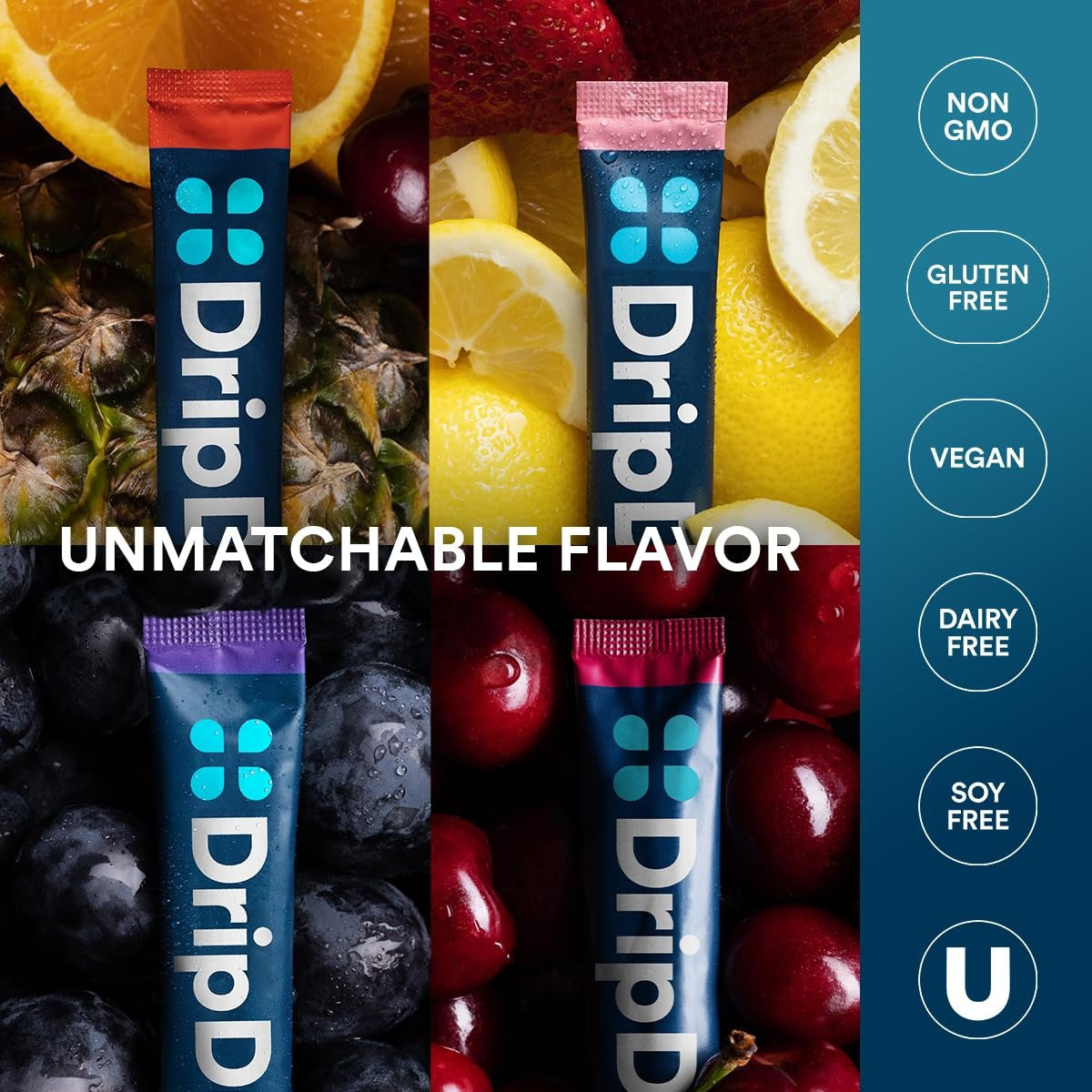 DripDrop Juicy Variety Pack Electrolyte Powder, 8 oz sticks, 32 count - 23P5