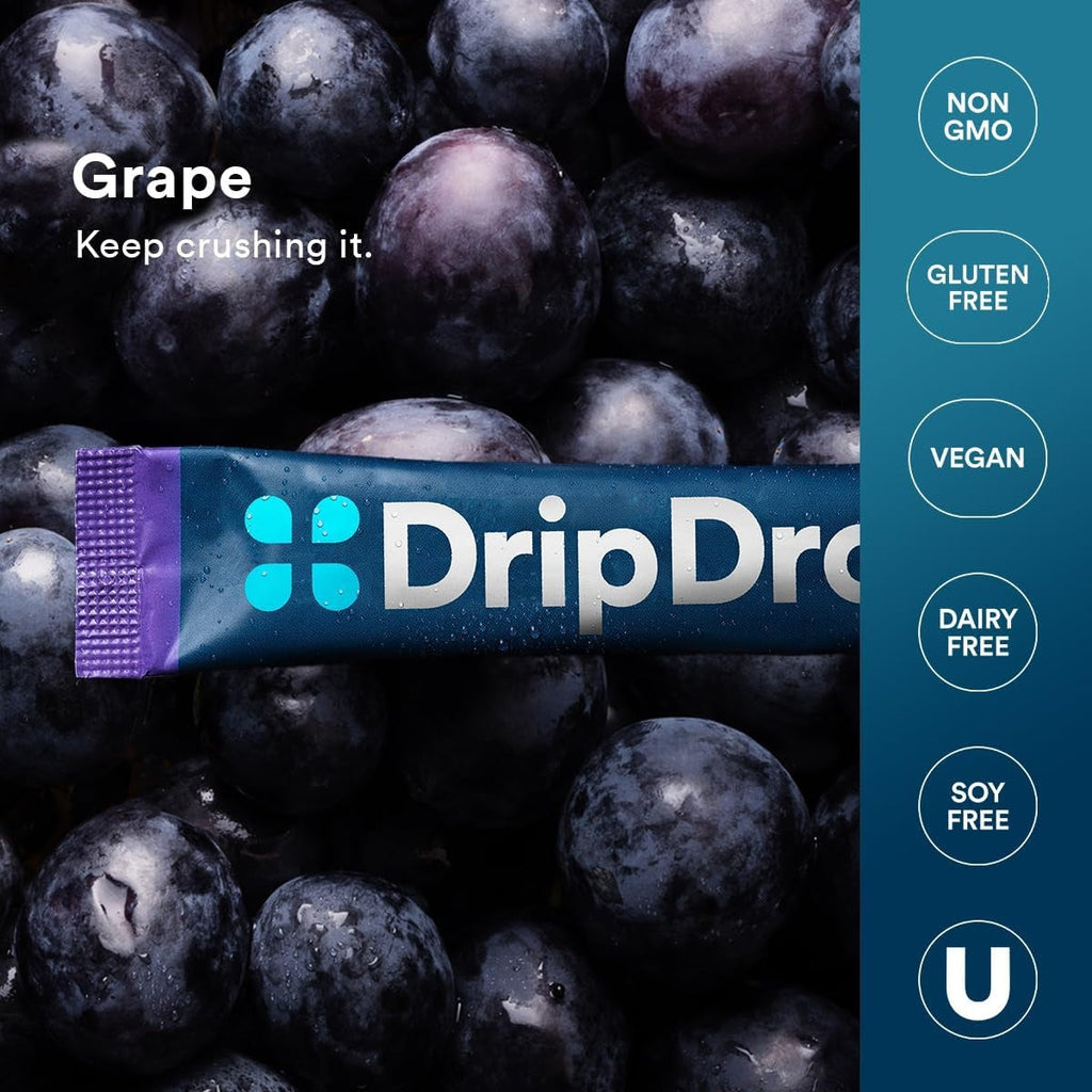 DripDrop Grape Electrolyte Powder, 8 oz sticks, 32 count - LQRC