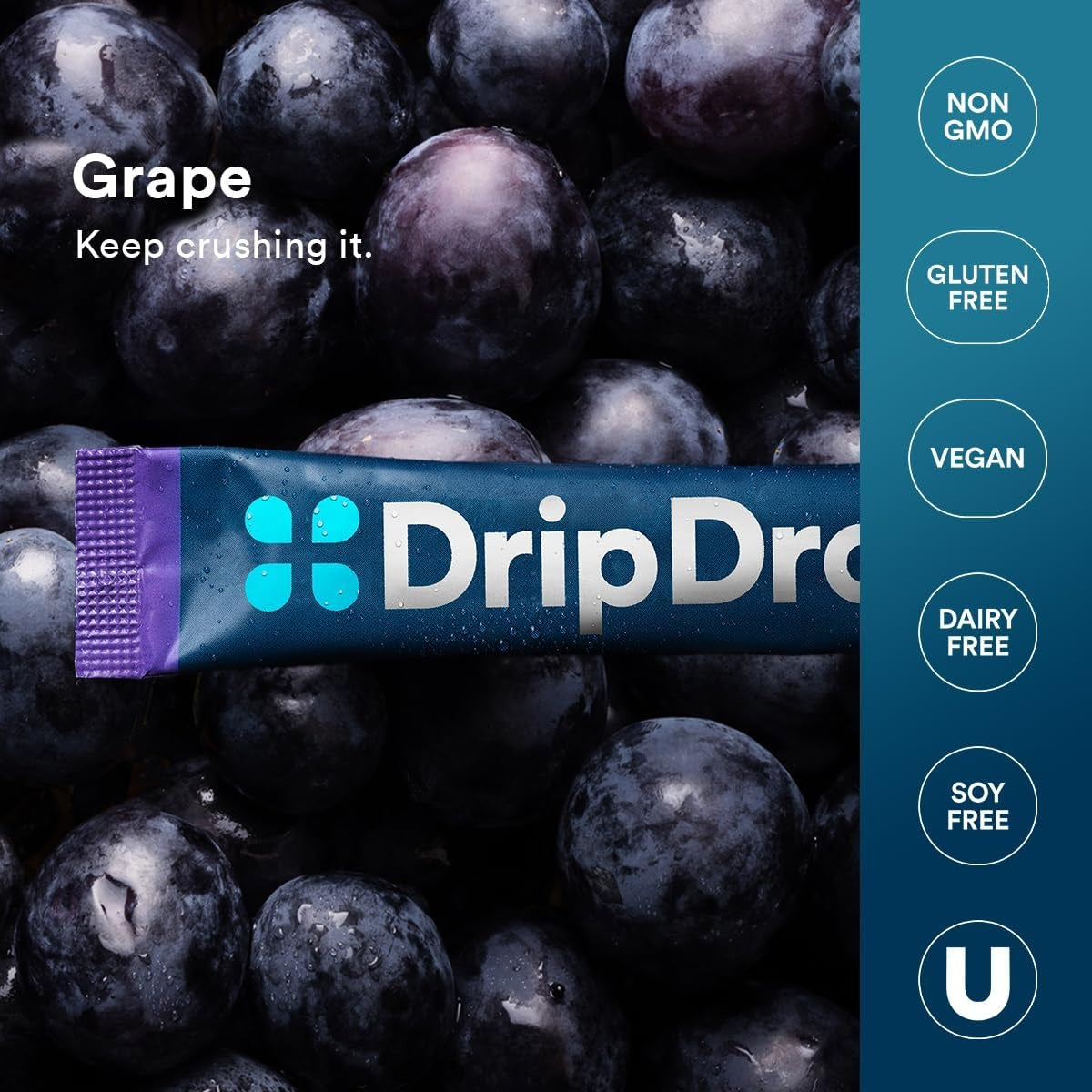 DripDrop Grape Electrolyte Powder, 8 oz sticks, 32 count - LQRC
