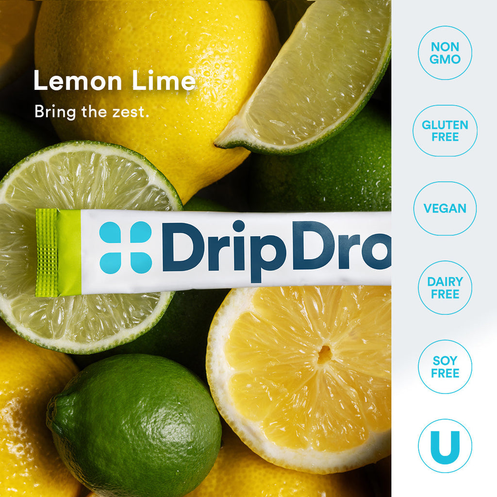 DripDrop Zero Sugar Lemon Lime Electrolyte Powder, 8 oz sticks, 32 count - HB67
