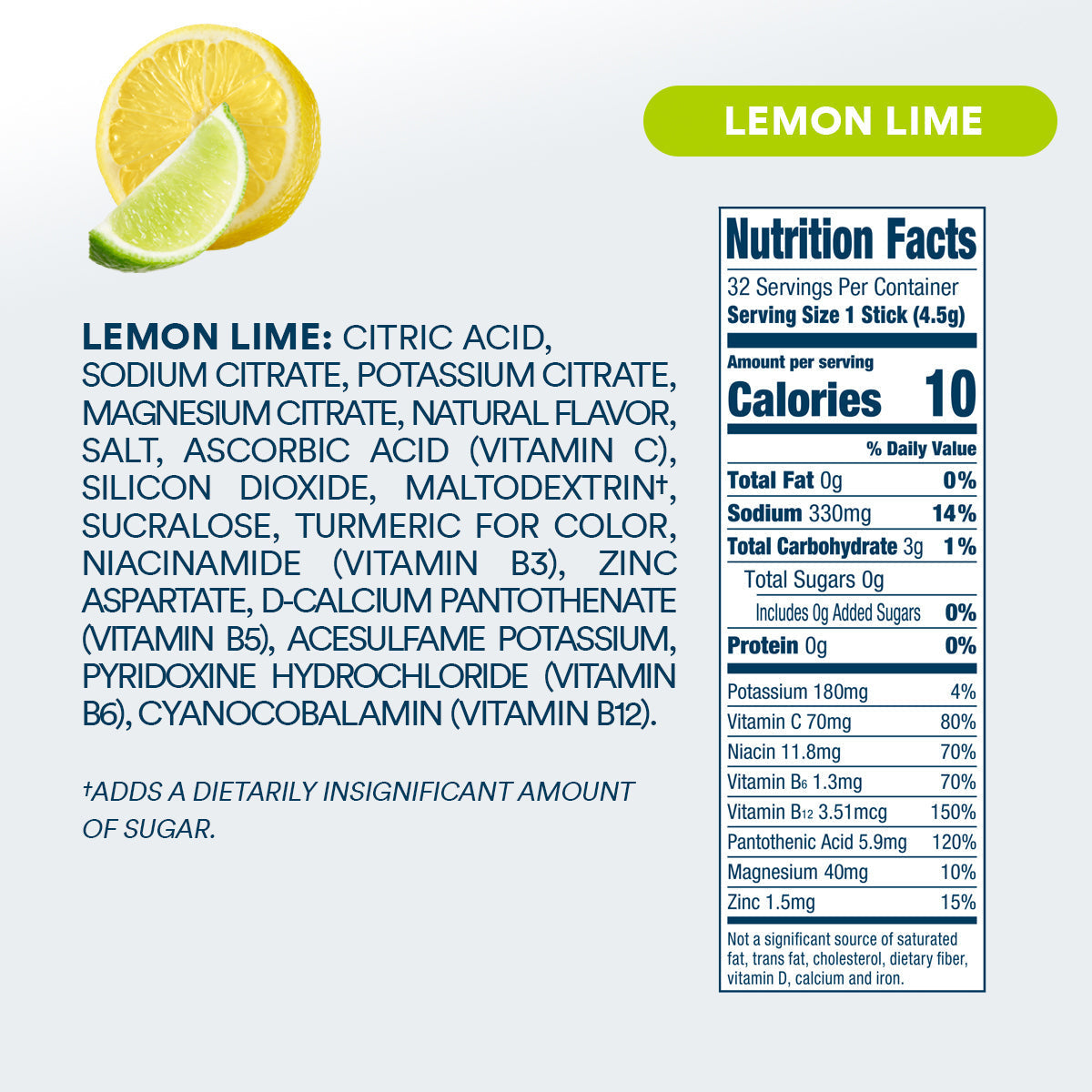 DripDrop Zero Sugar Lemon Lime Electrolyte Powder, 8 oz sticks, 32 count - HB67