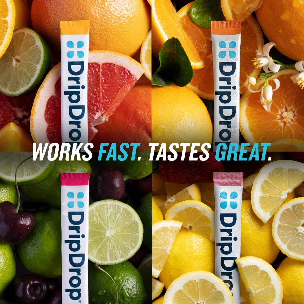 DripDrop Zero Sugar Citrus Variety Pack Electrolyte Powder, 8 oz sticks, 16 count - X85M
