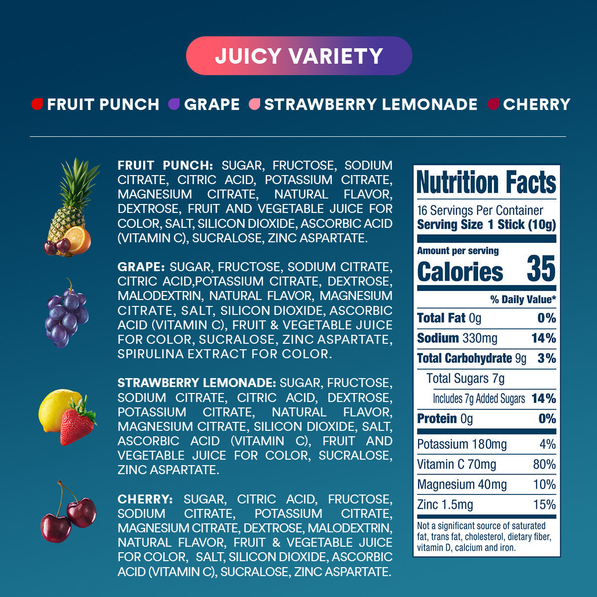 DripDrop Juicy Variety Pack Electrolyte Powder, 8 oz sticks, 16 count - BD3P