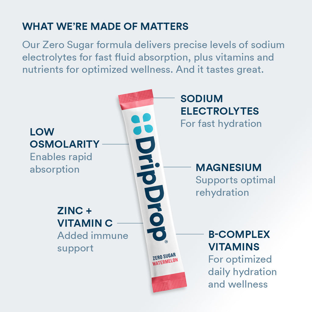 DripDrop Zero Sugar Watermelon Electrolyte Powder, 8 oz sticks, 32 count - WE7D