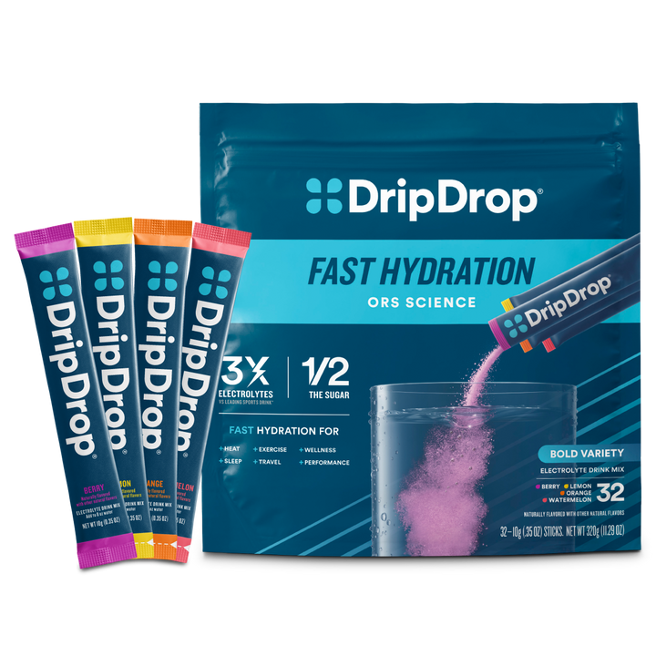 DripDrop Bold Variety Pack Electrolyte Powder, 8 oz sticks, 32 count - RUN7
