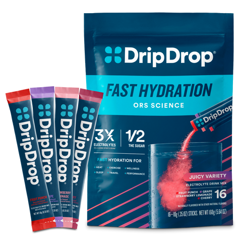 DripDrop Juicy Variety Pack Electrolyte Powder, 8 oz sticks, 16 count - BD3P