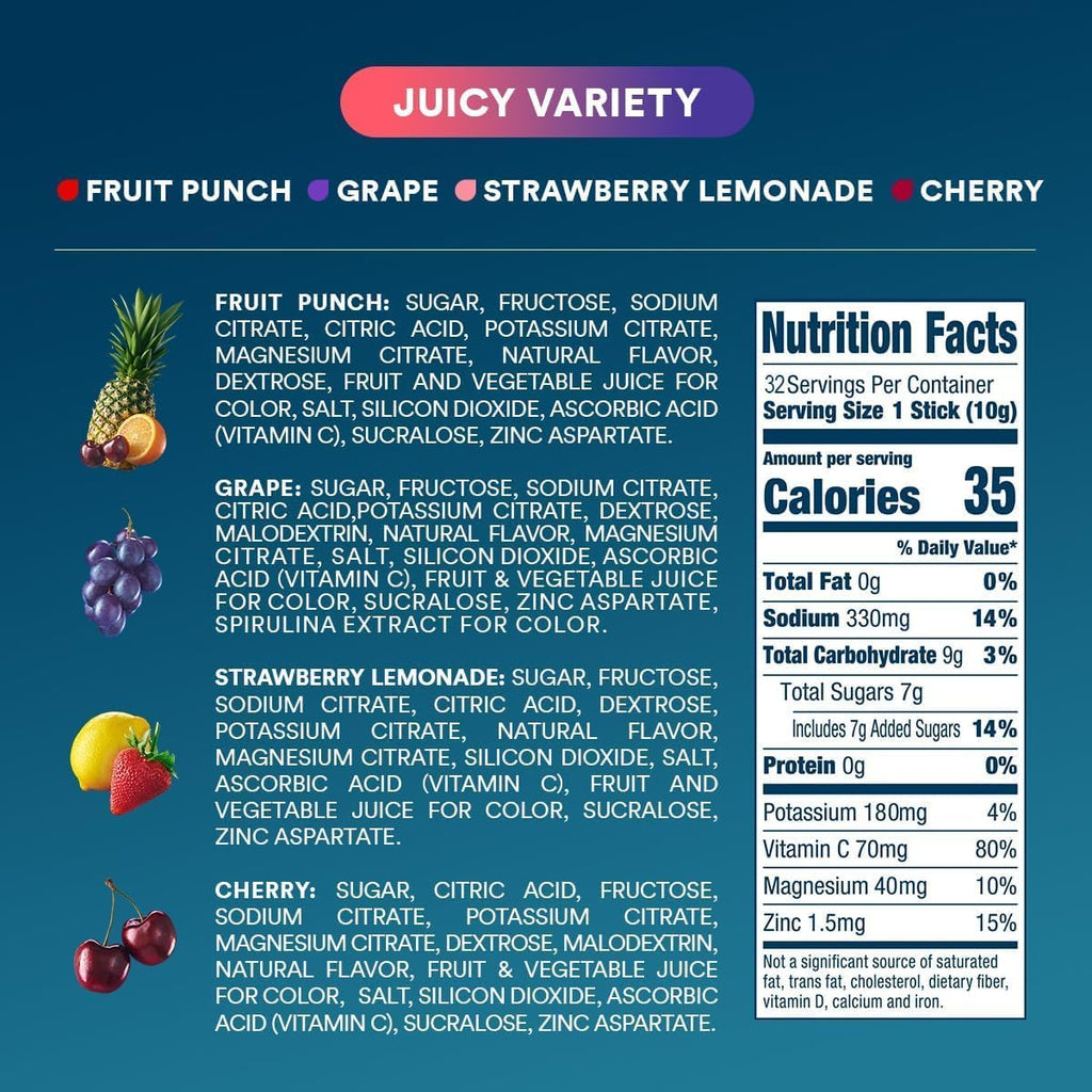 DripDrop Juicy Variety Pack Electrolyte Powder, 8 oz sticks, 32 count - 23P5