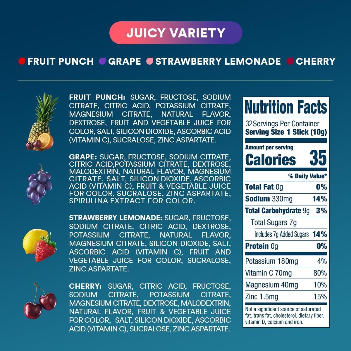 DripDrop Juicy Variety Pack Electrolyte Powder, 8 oz sticks, 32 count - 23P5