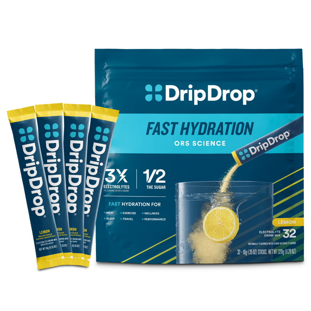 DripDrop Lemon Electrolyte Powder, 8 oz sticks, 32 count - JSKA