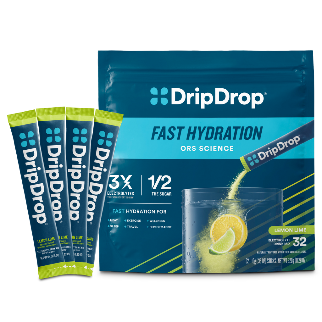DripDrop Lemon Lime Electrolyte Powder, 8 oz sticks, 32 count - G3YK