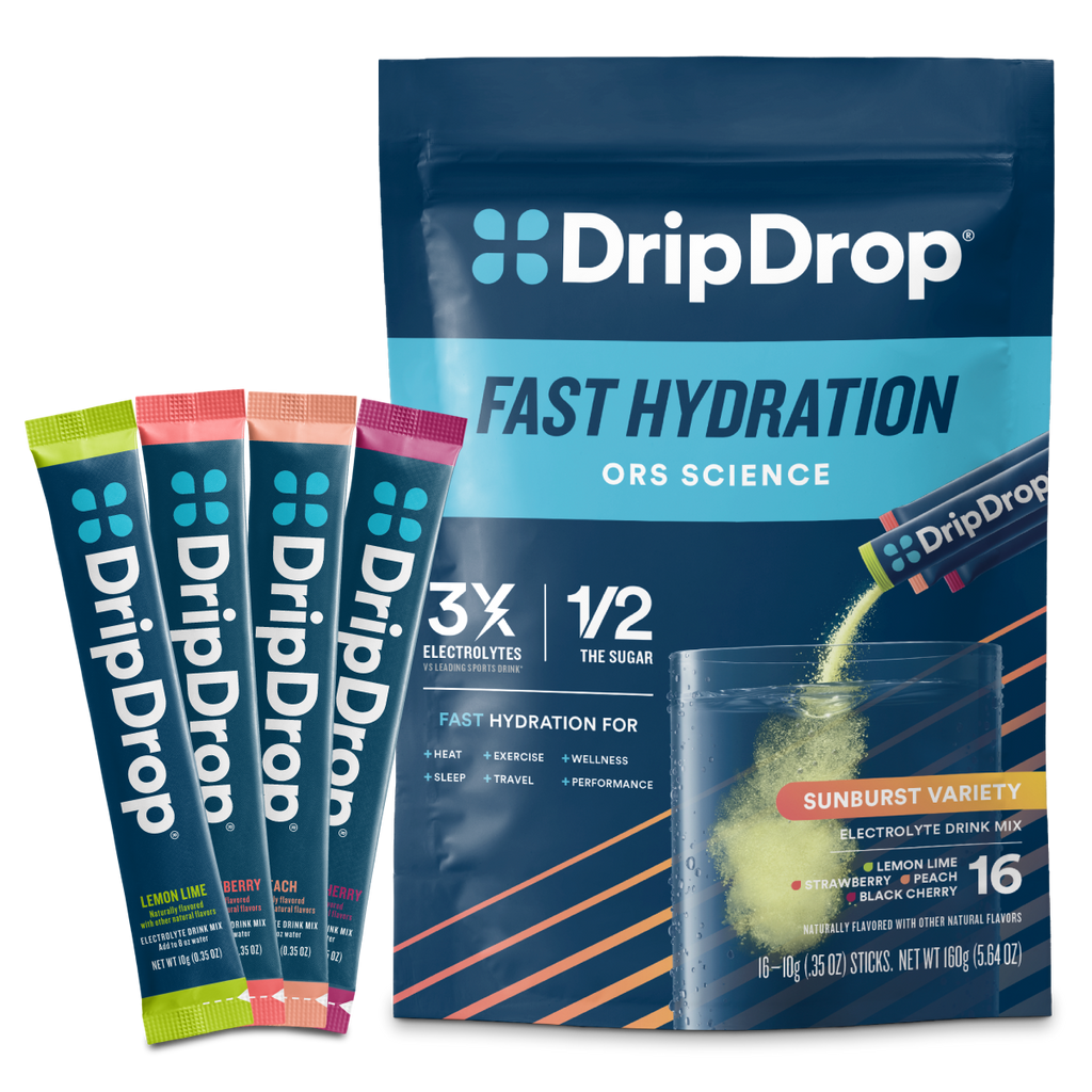 DripDrop Sunburst Variety Pack Electrolyte Powder, 8 oz sticks, 16 count - 5A6T