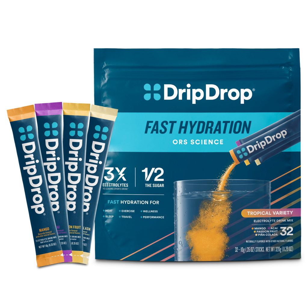 DripDrop Tropical Variety Pack Electrolyte Powder, 8 oz sticks, 32 count - JDML