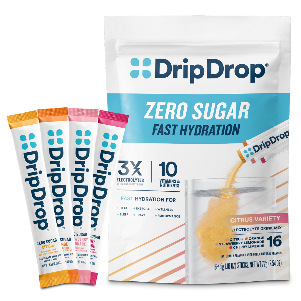 DripDrop Zero Sugar Citrus Variety Pack Electrolyte Powder, 8 oz sticks, 16 count - X85M