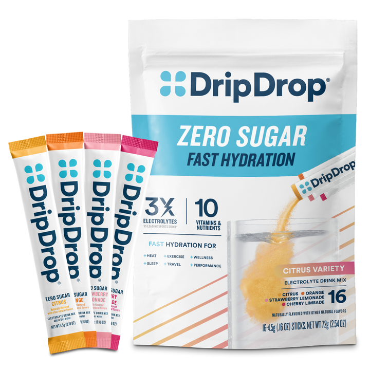 DripDrop Zero Sugar Citrus Variety Pack Electrolyte Powder, 8 oz sticks, 16 count - X85M