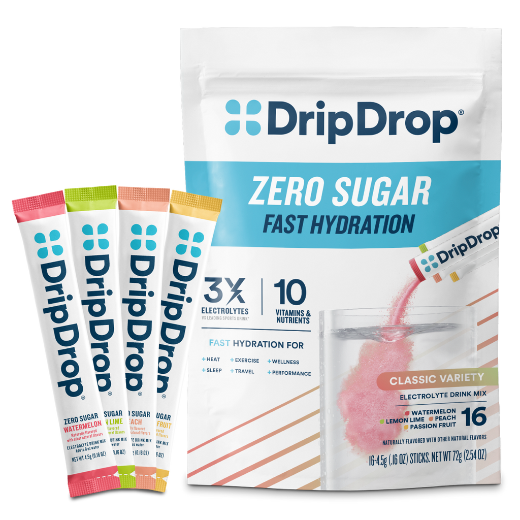 DripDrop Zero Sugar Classic Variety Pack Electrolyte Powder, 8 oz sticks, 16 count - Q4NV