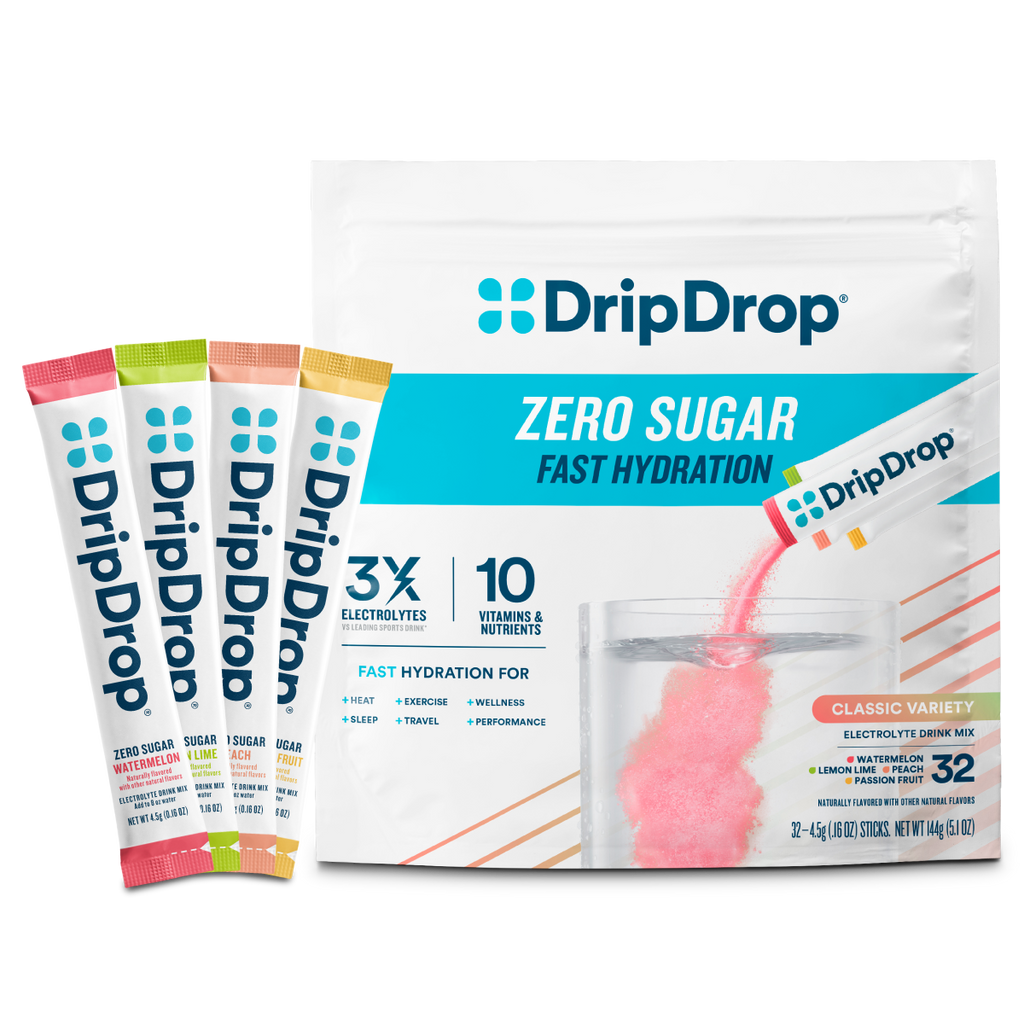 DripDrop Zero Sugar Classic Variety Pack Electrolyte Powder, 8 oz sticks, 32 count - 6THQ