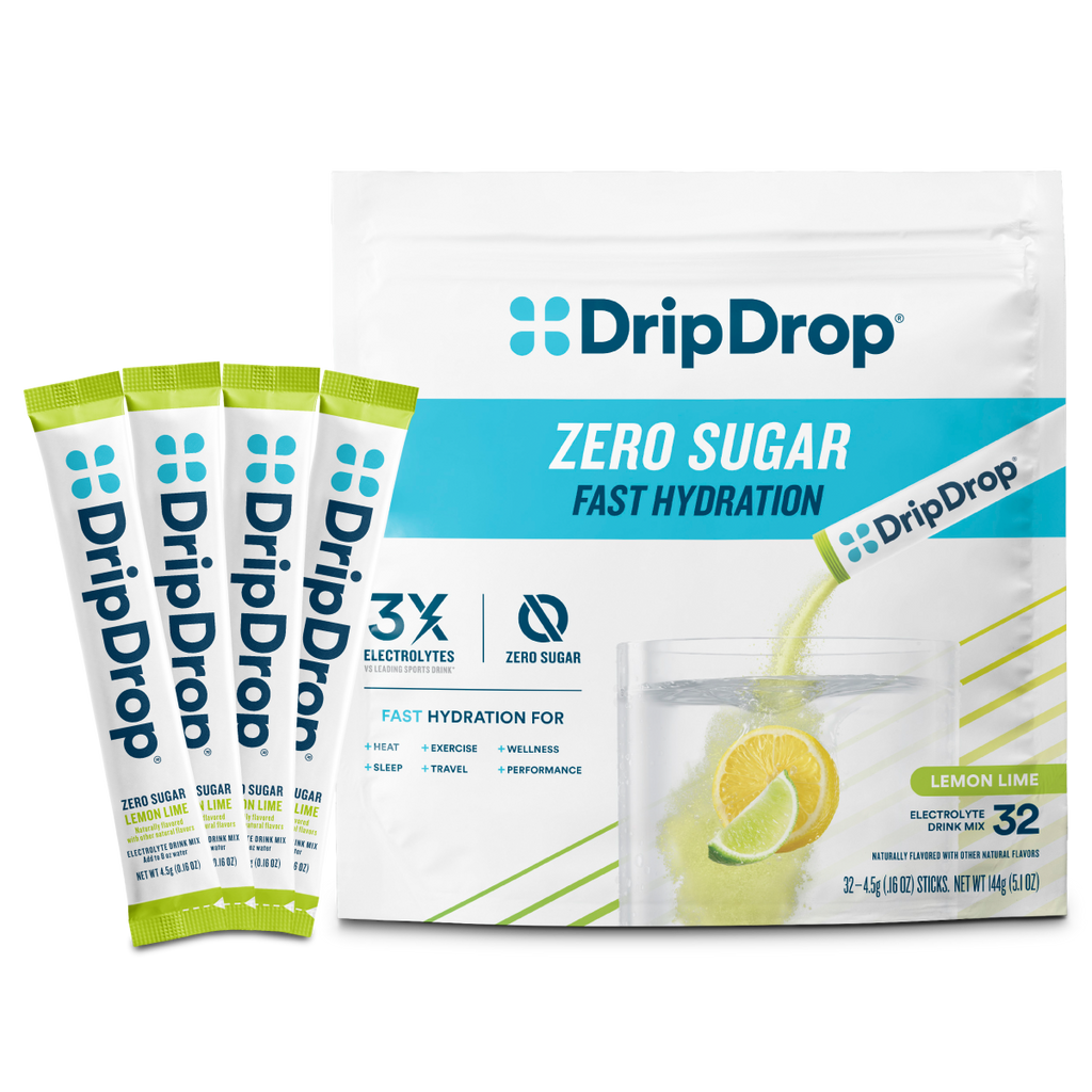 DripDrop Zero Sugar Lemon Lime Electrolyte Powder, 8 oz sticks, 32 count - HB67