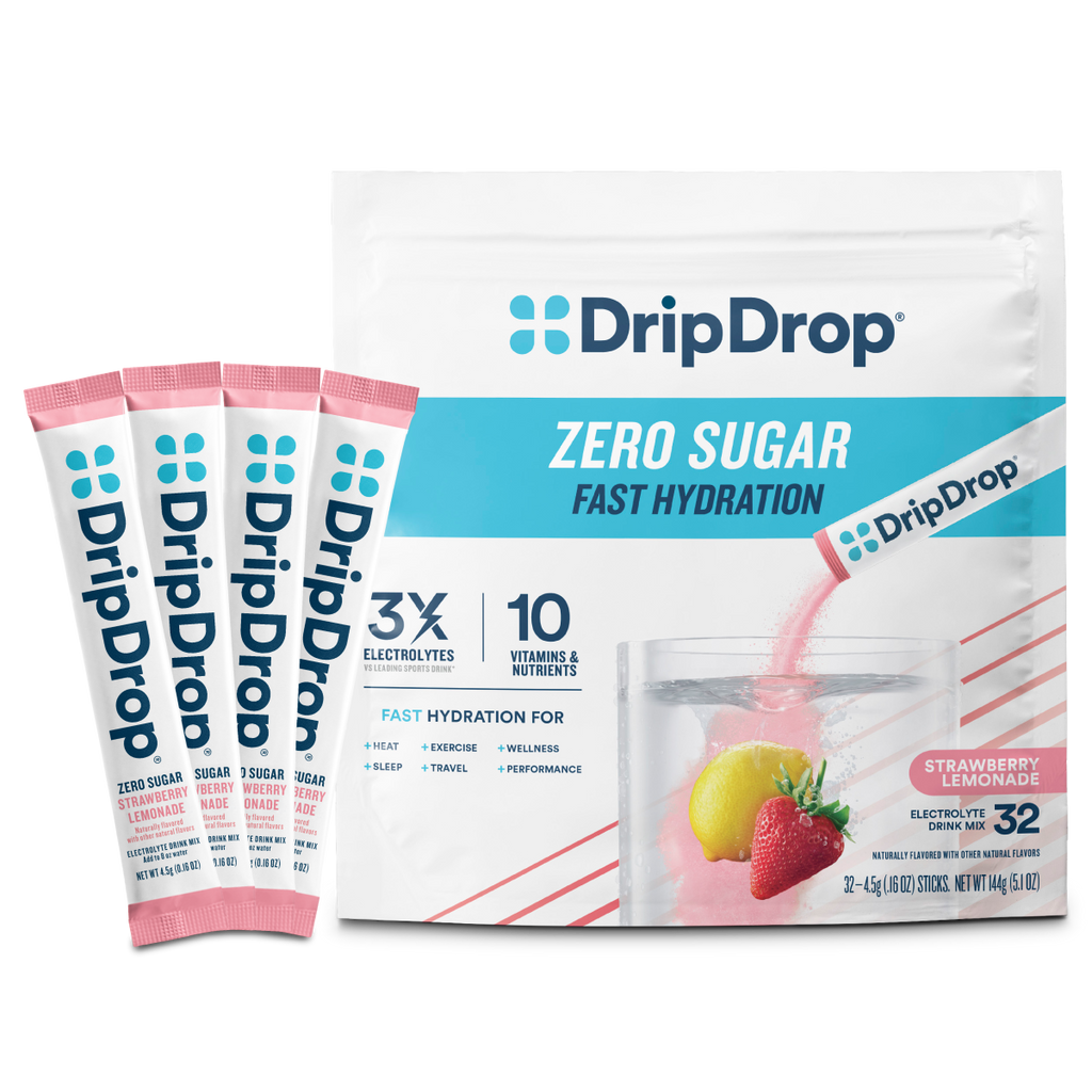 DripDrop Zero Sugar Strawberry Lemonade Electrolyte Powder, 8 oz sticks, 32 count - 9QQP