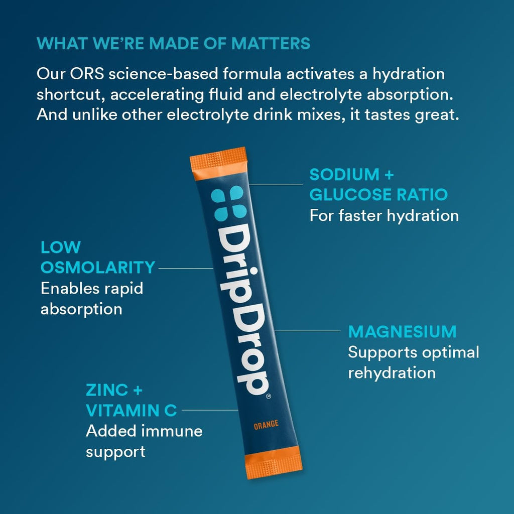 DripDrop Orange Electrolyte Powder, 8 oz sticks, 32 count - ZOFK