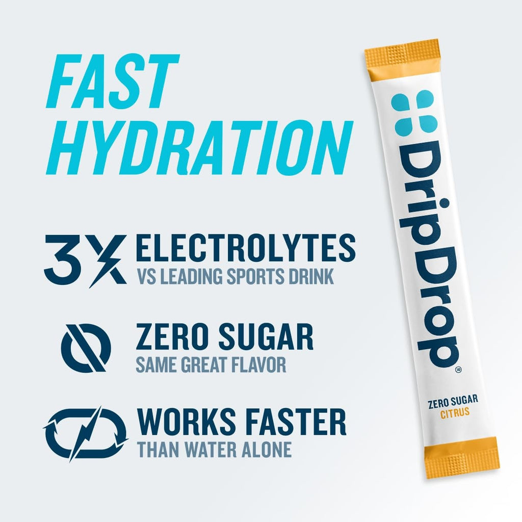 DripDrop Zero Sugar Citrus Variety Pack Electrolyte Powder, 8 oz sticks, 32 count - TG2Y