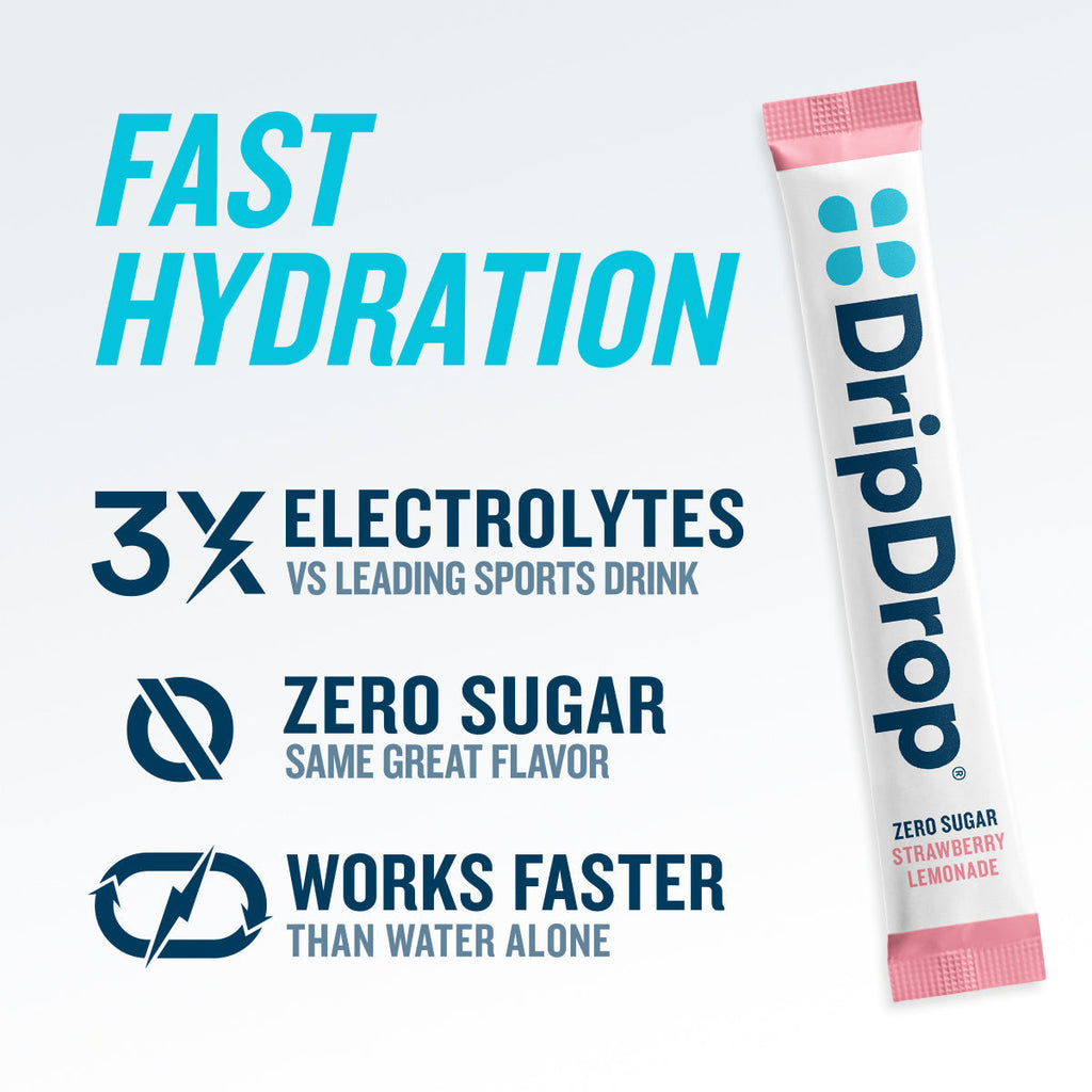 DripDrop Zero Sugar Strawberry Lemonade Electrolyte Powder, 8 oz sticks, 32 count - 9QQP