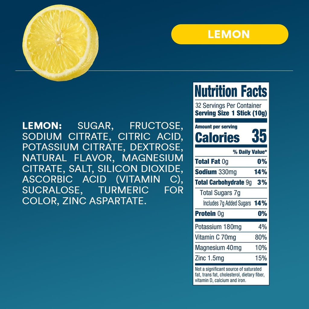 DripDrop Lemon Electrolyte Powder, 8 oz sticks, 32 count - JSKA