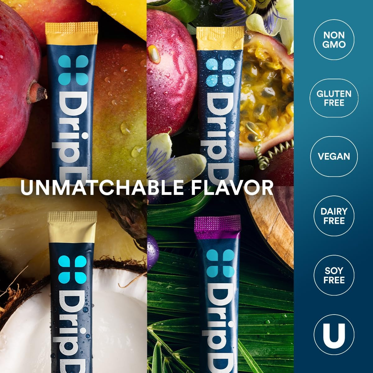 DripDrop Tropical Variety Pack Electrolyte Powder, 8 oz sticks, 32 count - JDML