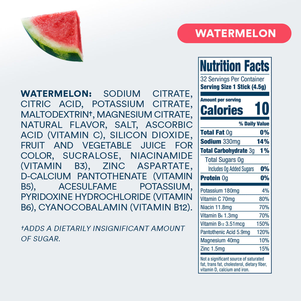 DripDrop Zero Sugar Watermelon Electrolyte Powder, 8 oz sticks, 32 count - WE7D