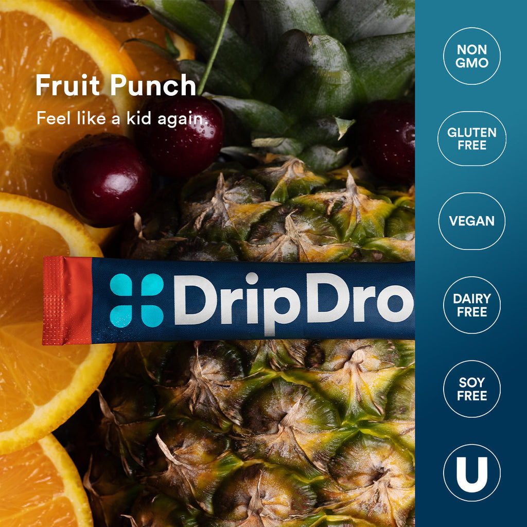 DripDrop Fruit Punch Electrolyte Powder, 8 oz sticks, 32 count - YGMU