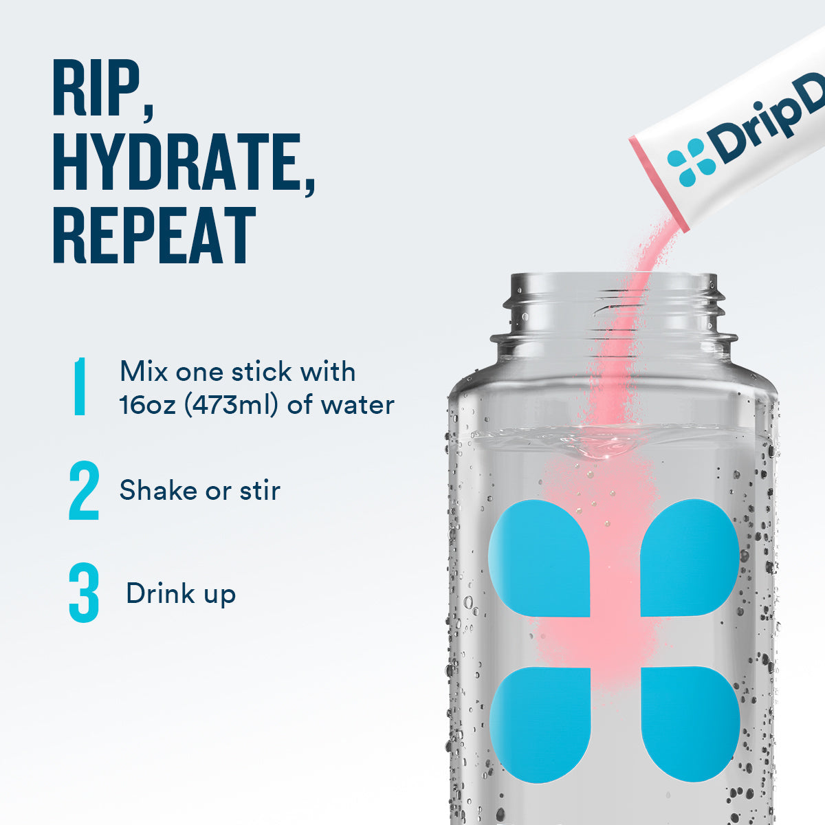 DripDrop Zero Sugar Plus, Strawberry Kiwi, Peach, Cherry Limeade, Wild Berry, 16 oz sticks, 8 count - 93HR